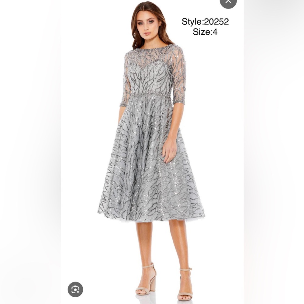 Elbow sleeve bateau neck midi gown